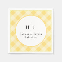 Pastel Gingham Wedding Yellow Napkins
