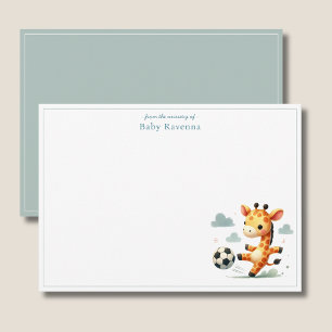 Pastel Giraffe Girl Playing Soccer Thank You Card
