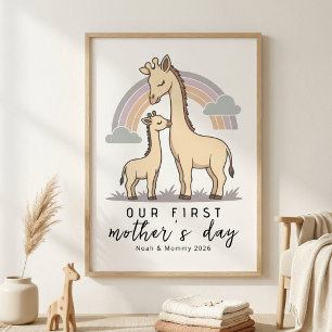 Pastel Giraffe Mum Baby First Mother’s Day Nursery Poster