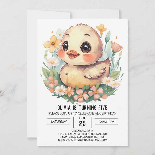 Pastel Girl Duck Birthday Invitation (Front)