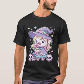 Pastel Girl Ice Cream Lover Summer Halloween Skull T-Shirt