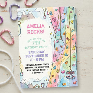 Pastel Girl Rock Climbing Mountain Birthday Invitation