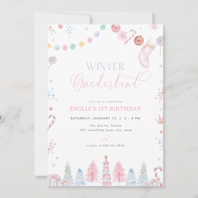 Pastel Girl Winter Onederland Birthday Invitation (Front)