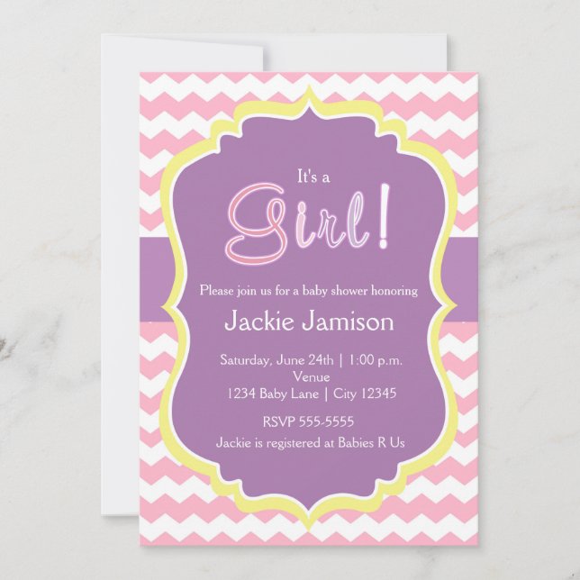 Pastel Girls Spring Chevron Baby Shower Invitation (Front)