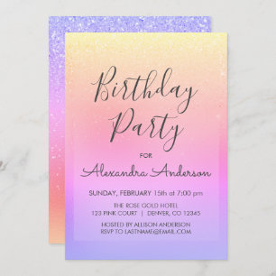 Pastel Girly Glitter Sparkle Any Age Birthday Invitation