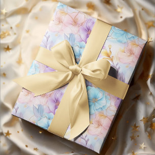 PASTEL GIRLY ROMANTIC FLORAL ANNIVERSARY WRAPPING PAPER