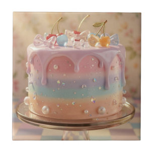 Pastel Glass Food Aesthetic Rainbow Cake Ceramic Tile