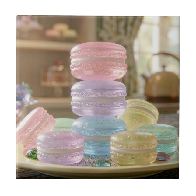 Pastel Glass Macaron Cookies   Ceramic Tile (Front)
