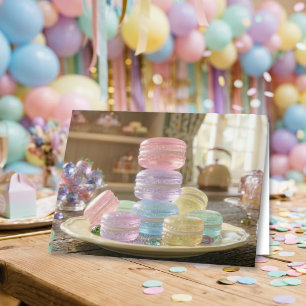 Pastel Glass Macaron Cookies   Happy Birthday Card