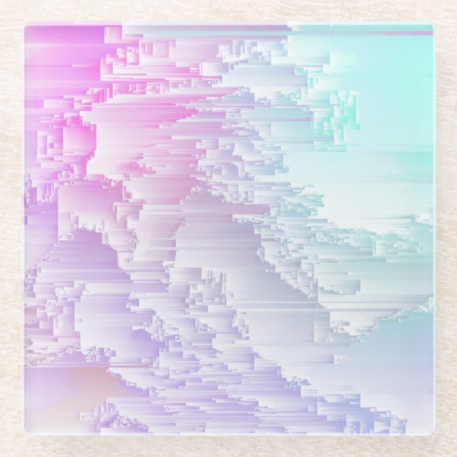 Pastel Glitch Glass Coaster (Front)