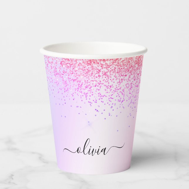 Pastel Glitter and Sparkle Monogram Paper Cups (Front)
