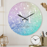 Pastel Glitter Bokeh BackgroundGlam Elegant Glitte Round Clock<br><div class="desc">Easily personalise this elegant colourful bokeh glitter pattern with your custom name and/or monogram.</div>