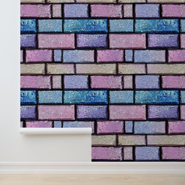 Pastel Glitter Brick Pattern Wallpaper (Application)