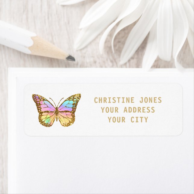 pastel glitter butterfly return address label (Insitu)