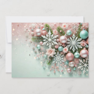 Pastel Glitter Christmas Design with Decorations Holiday Card