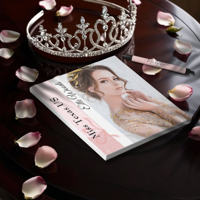 Pastel Glitter Custom Autograph Pad (This custom pageant autograph pad features your name, title and photo, with rose gold glitter border)