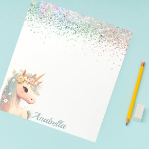 Pastel Glitter Floral Baby Unicorn  Notepad
