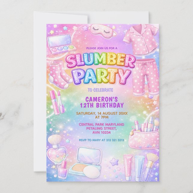 Pastel Glitter Girls Slumber Party Birthday  Invitation (Front)