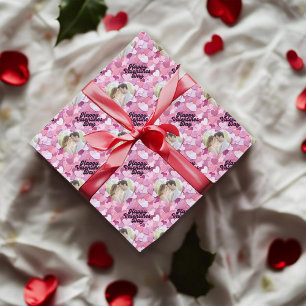 Pastel Glitter Hearts Custom Photo Wrapping Paper