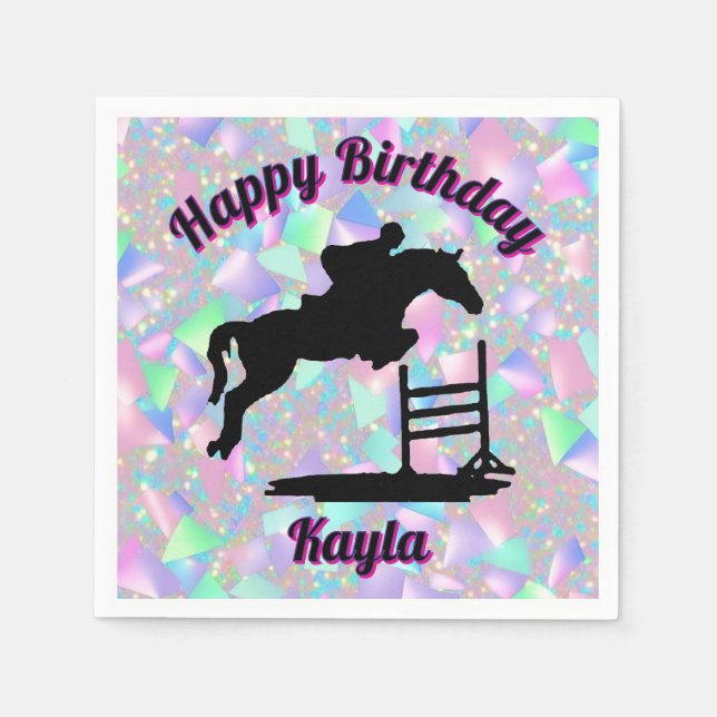 Pastel Glitter Horse Girl Birthday Napkins (Front)