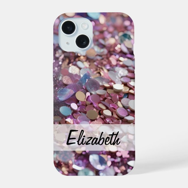 Pastel Glitter in Purple, Blue, Pink & Silver iPhone 15 Case (Back)
