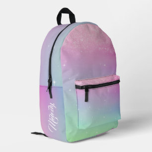 Pastel Glitter Ombre Gradient Sparkle Printed Backpack
