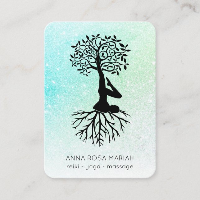 *~*  Pastel  Glitter Ombre QR  Tree of Life Yoga  Business Card (Front)