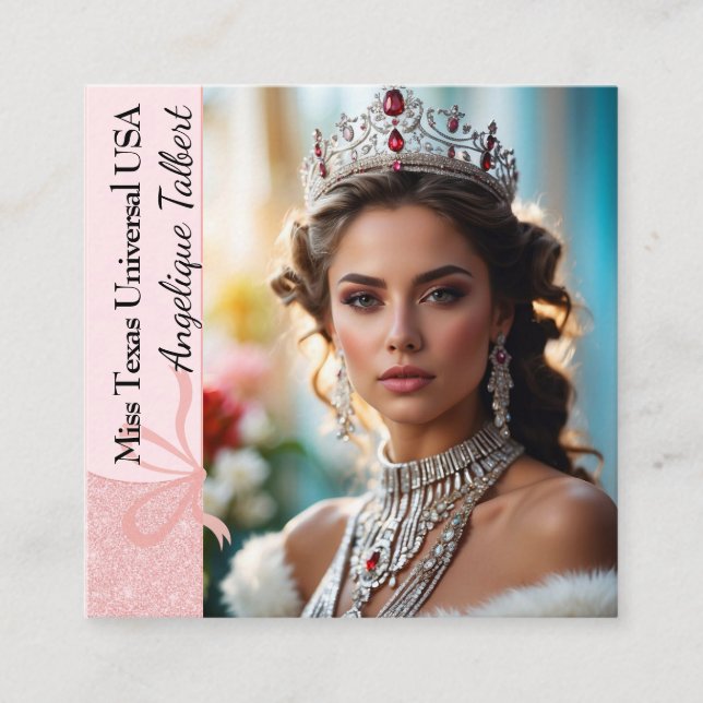 Pastel Glitter Pageant Calling Card | QR Code (Front)