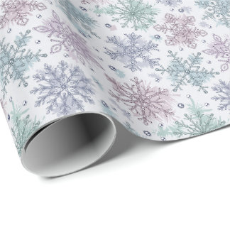 Pastel Glitter Snowflakes Pattern Wrapping Paper