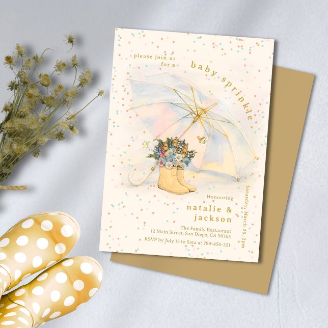 Pastel Glitter Umbrella Floral Boots Baby Sprinkle Invitation (Pastel Glitter Umbrella Floral Boots Baby Sprinkle Invitation)