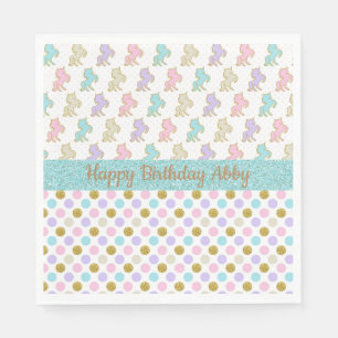 Pastel Glitter Unicorns Polka Dots Party Napkins