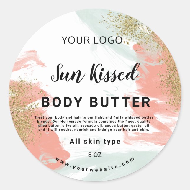 Pastel glitter water colour Body butter label (Front)