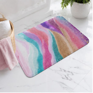 Pastel Glitter Waves Colorful Sparkle Rainbow Bath Mat