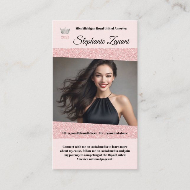 Pastel Glitz Pageant Business Card | QR Code (Front)
