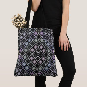 Pastel Glow Mosaic Mandala with Silver Lattice Tote Bag