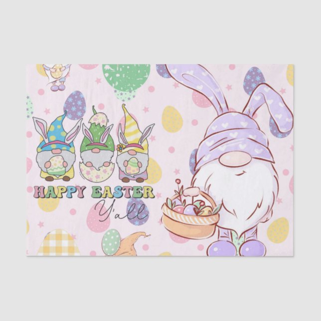 Pastel Gnomes Say - Happy Easter, Y'all! Tissue Paper (Front)