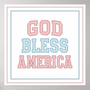 Pastel God Bless America Collegiate Bold Printed Poster