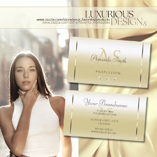 Pastel Gold Cream Effect Sparkle Diamonds Initials Business Card