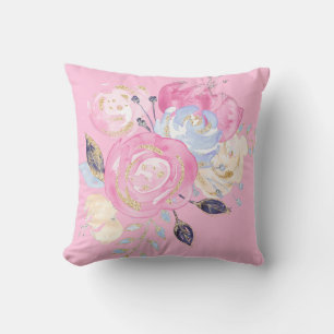 Pastel Gold Glitter Flowers Cushion