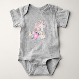 Pastel Gold Glitter Unicorn and Baby with Flowers  Bodysuit