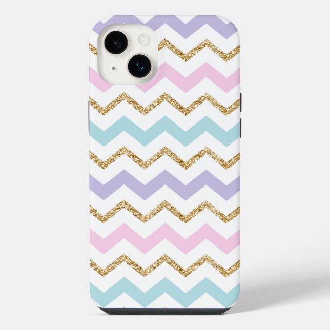 Pastel Gold Glitter Zigzag Pattern iPhone Case (Back)