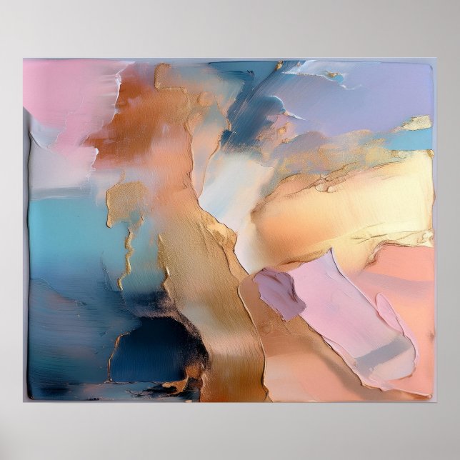 Pastel Gold Impasto Texture Abstract Art Poster (Front)