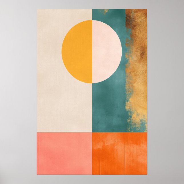 Pastel Gold Mid Century Abstract Geometric Modern Poster (Front)
