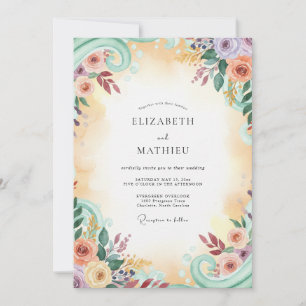Pastel Gold Painted Wedding Invitation