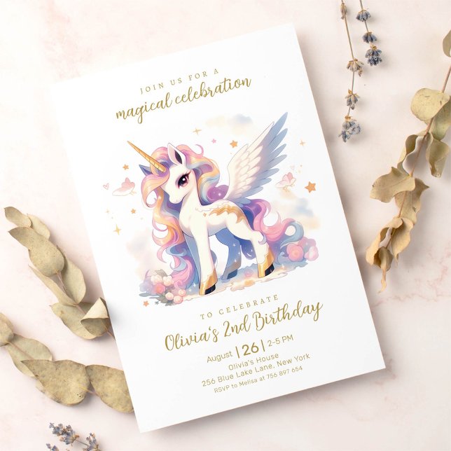 Pastel Gold Unicorn and Rainbow Magical Birthday Invitation (Creator Uploaded)