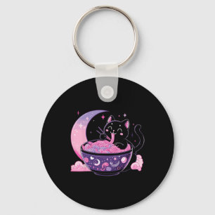 Pastel Goth Aesthetic Kawaii Cat Eating Ramen Nood Key Ring