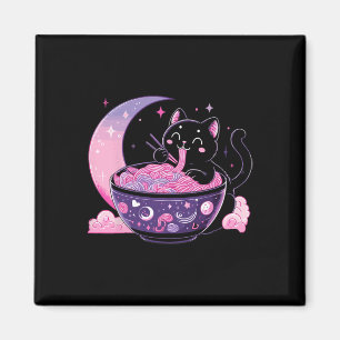 Pastel Goth Aesthetic Kawaii Cat Eating Ramen Nood Magnet