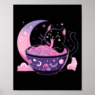 Pastel Goth Aesthetic Kawaii Cat Eating Ramen Nood Poster