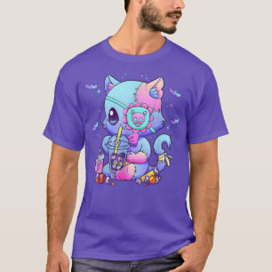 Pastel Goth Aesthetic Kawaii Creepy Cat Boba Tea E T-Shirt