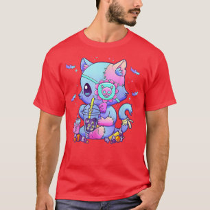 Pastel Goth Aesthetic Kawaii Creepy Cat Boba Tea E T-Shirt